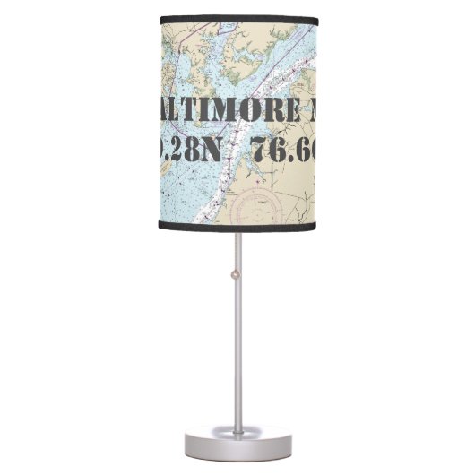 Latitude & Longitude Baltimore Maryland Chart Table Lamp (Front)