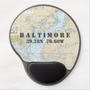Latitude Longitude Baltimore MD Nautical Chart Gel Mouse Pad