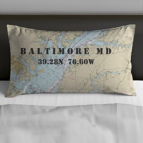 Latitude Longitude Baltimore MD Nautical Chart Pillow Case