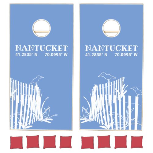 Latitude Longitude Beach Fence Nantucket Cornhole Set