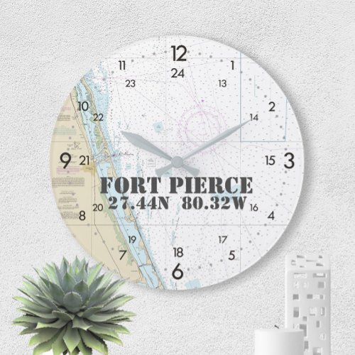 Latitude Longitude Fort Pierce FL Nautical 24_hour Large Clock