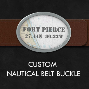 Latitude Longitude Fort Pierce FL Nautical Chart Belt Buckle