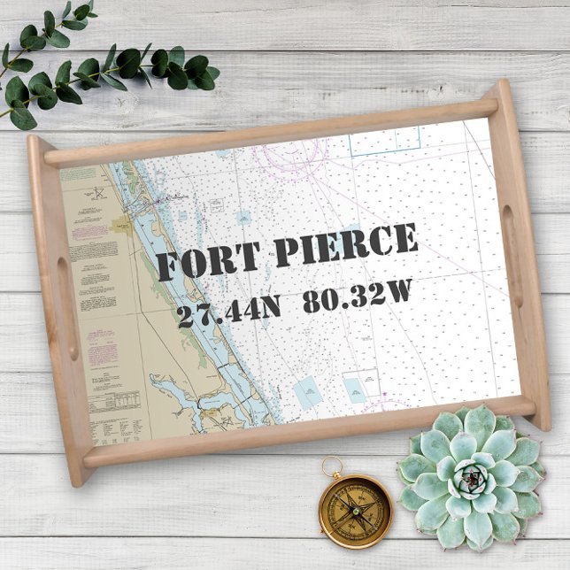 Latitude Longitude Fort Pierce FL Nautical Chart Serving Tray (Creator Uploaded)