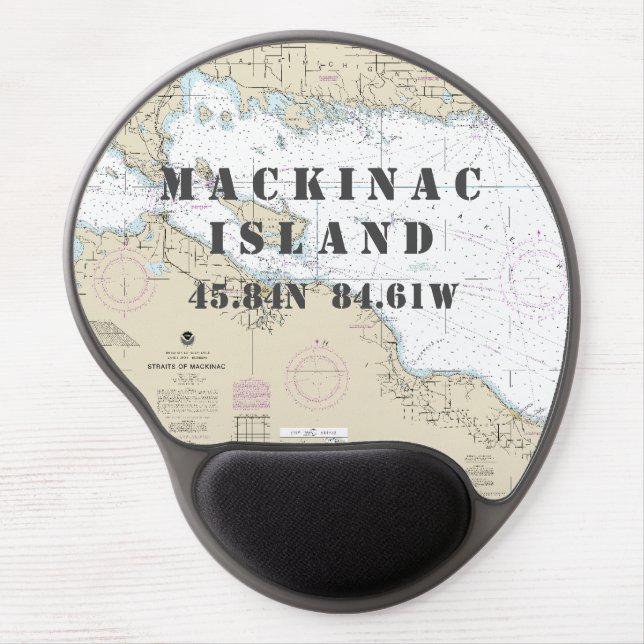Latitude Longitude Mackinac Island Nautical Chart Gel Mouse Pad (Front)