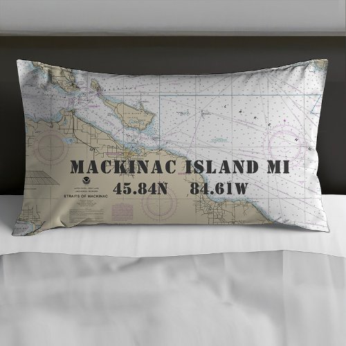 Latitude Longitude Mackinac Island Nautical Chart Pillow Case