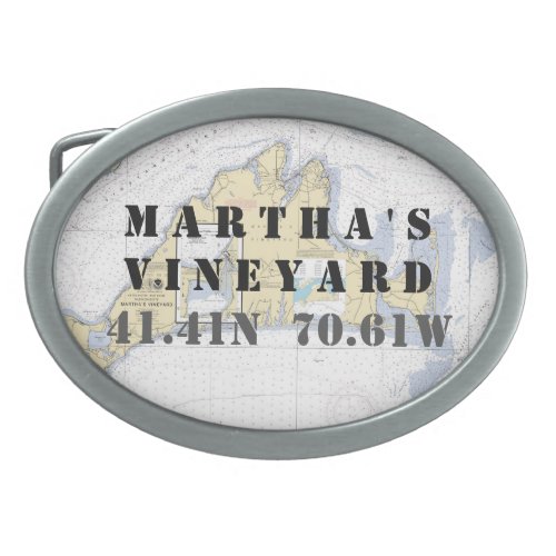 Latitude Longitude Marthas Vineyard Nautical Oval Belt Buckle
