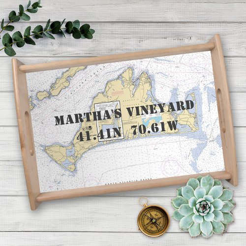 Latitude Longitude Marthas Vineyard Nautical Serving Tray