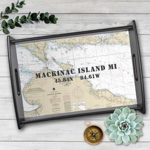 Latitude Longitude Michigan Mackinac Nautical Char Serving Tray