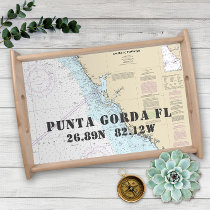 Latitude Longitude Punta Gorda FL Nautical Chart Serving Tray