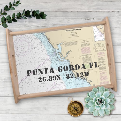 Latitude Longitude Punta Gorda FL Nautical Chart Serving Tray