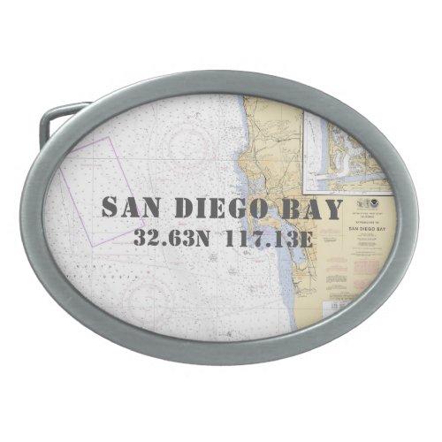 Latitude Longitude San Diego Bay CA Nautical Chart Belt Buckle