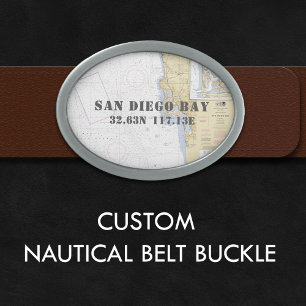Latitude Longitude San Diego Bay CA Nautical Chart Belt Buckle