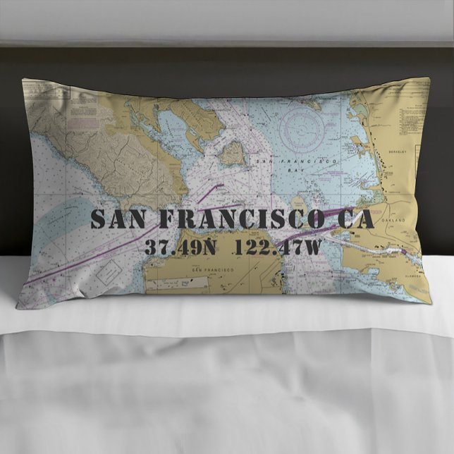 Latitude Longitude San Francisco CA Nautical Chart Pillow Case (Creator Uploaded)