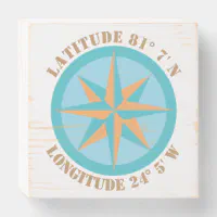 Personalized Wood Sign with Compass Rose | buy Names and Latitude/Longitude GPS Coordinates