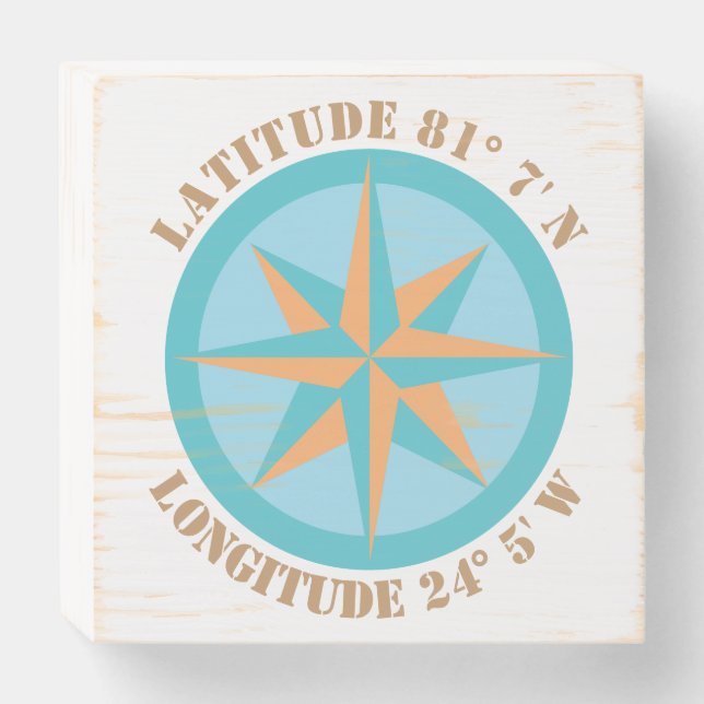 Latitude Longitude sign Compass Rose Navigation (Front Horizontal)