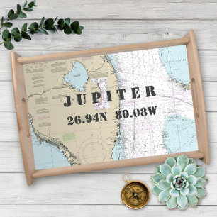 Latitude Longitude South Florida Nautical Chart Serving Tray