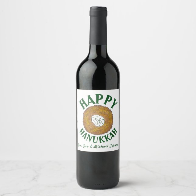 Latke Happy Hanukkah Chanukah Jewish Holiday Favor Wine Label (Front)