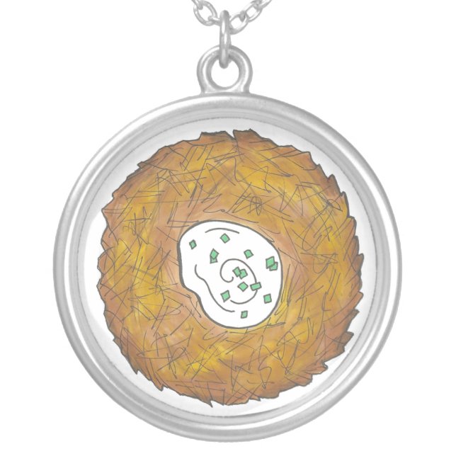 Latke Potato Pancakes Jewish Cuisine Foodie Silver Plated Necklace (Front)