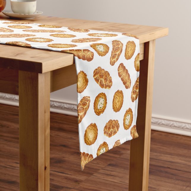 Latkes & Challah Bread Foodie Hanukkah Pattern Short Table Runner (In Situ)