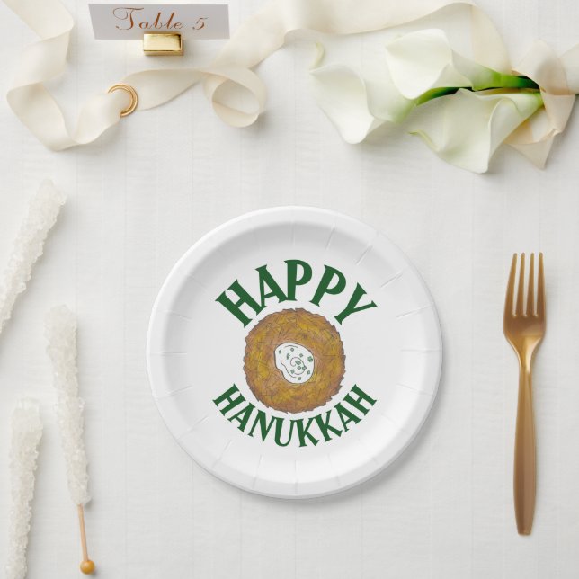Latkes Happy Hanukkah Chanukah Jewish Holidays Paper Plates (Wedding)