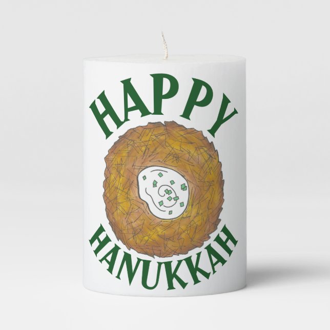 Latkes Happy Hanukkah Chanukah Jewish Holidays Pillar Candle (Front)