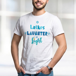 Latkes Laughter Light Blue Typography Hanukkah Fun T-Shirt