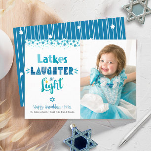 Latkes Laughter Light Hanukkah Photo Fun Modern  Holiday Card