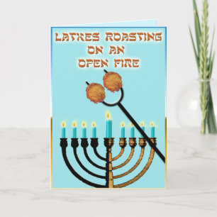 Latkes Roasting on an open fire... Holiday Card