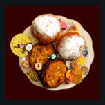 Latkes, Sufganiot (Jelly Donuts) Poster<br><div class="desc">"Jewish Expressions, " offers a shopping experience as you will not find anywhere else. Welcome to our store. Tell your friends about us and send them our link:  http://www.zazzle.com/YehudisL?rf=238549869542096443*</div>