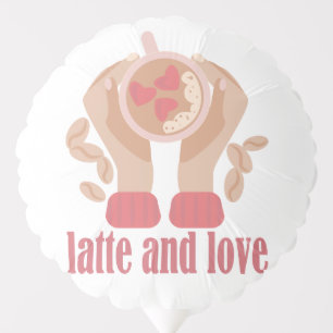 Latte and love cup, hands and coffee quote balloon