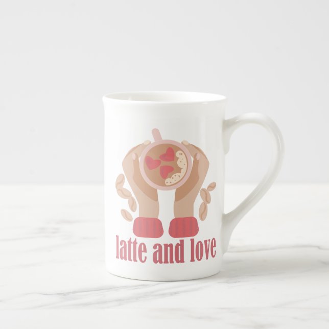 Latte and love cup, hands and coffee quote bone china mug (Right)