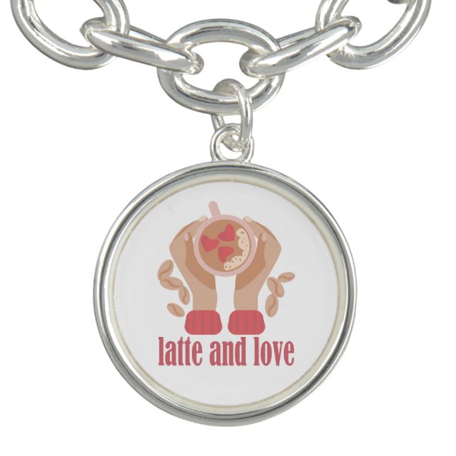 Latte and love cup, hands and coffee quote  bracelet (Design)