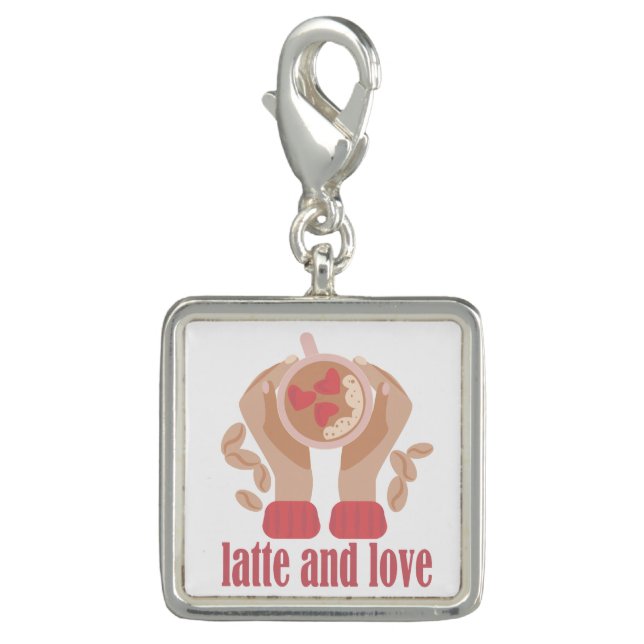 Latte and love cup, hands and coffee quote  charm (Front)