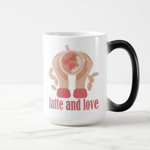 Latte and love cup, hands and coffee quote color morph mug