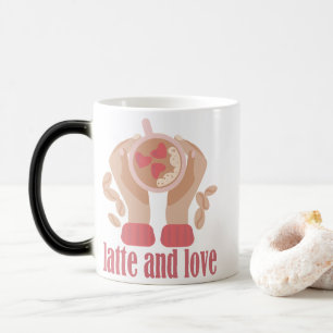 Latte and love cup, hands and coffee quote color morph mug