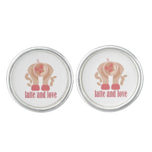Latte and love cup, hands and coffee quote cufflinks