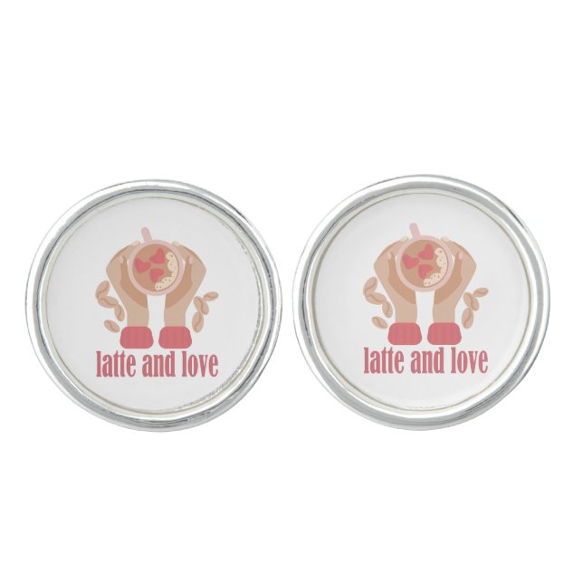 Latte and love cup, hands and coffee quote  cufflinks (Front)