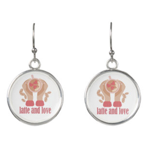 Latte and love cup, hands and coffee quote earrings