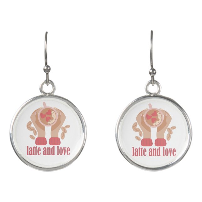 Latte and love cup, hands and coffee quote  earrings (Front)