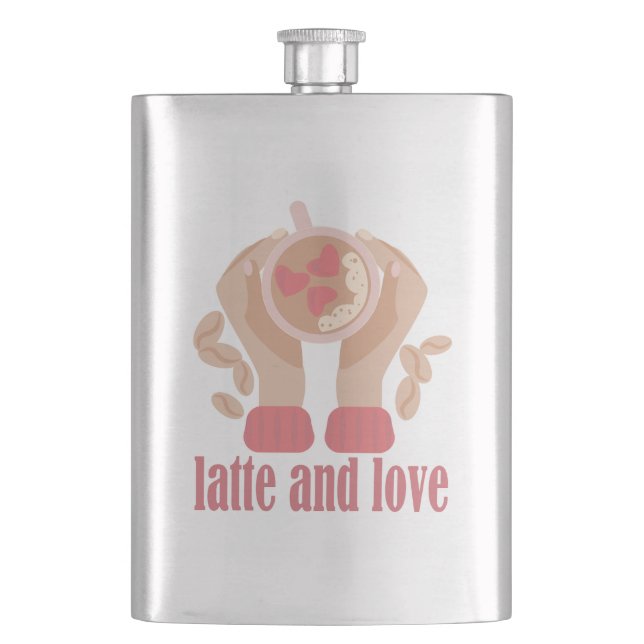 Latte and love cup, hands and coffee quote   flask (Front)