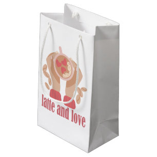 Latte and love cup, hands and coffee quote small gift bag
