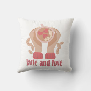 Latte and love cup, hands and coffee quote   throw pillow