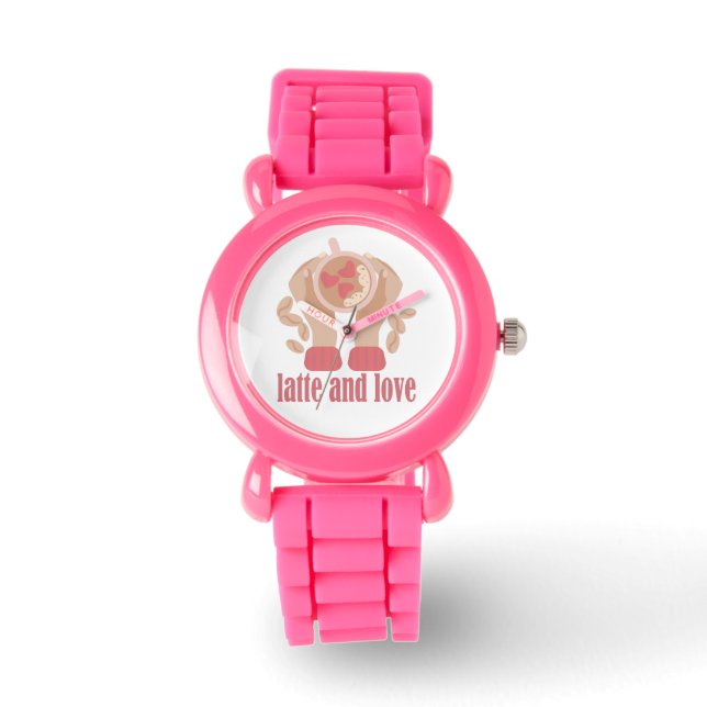Latte and love cup, hands and coffee quote  watch (Front)