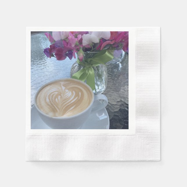 Latte and Sweet Pea Flowers Napkins (Front)