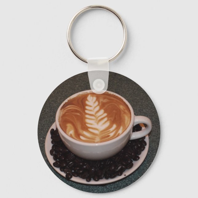 Latte Art and Coffee Beans Keychain (Front)