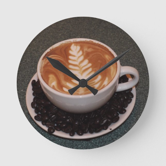 Latte Art and Coffee Beans Round Clock (Front)