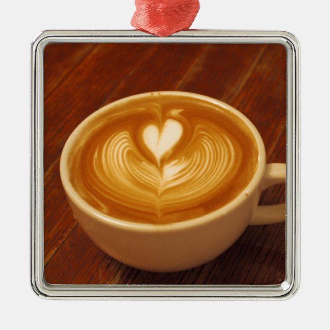 Latte Art Coffee Love Metal Ornament (Front)