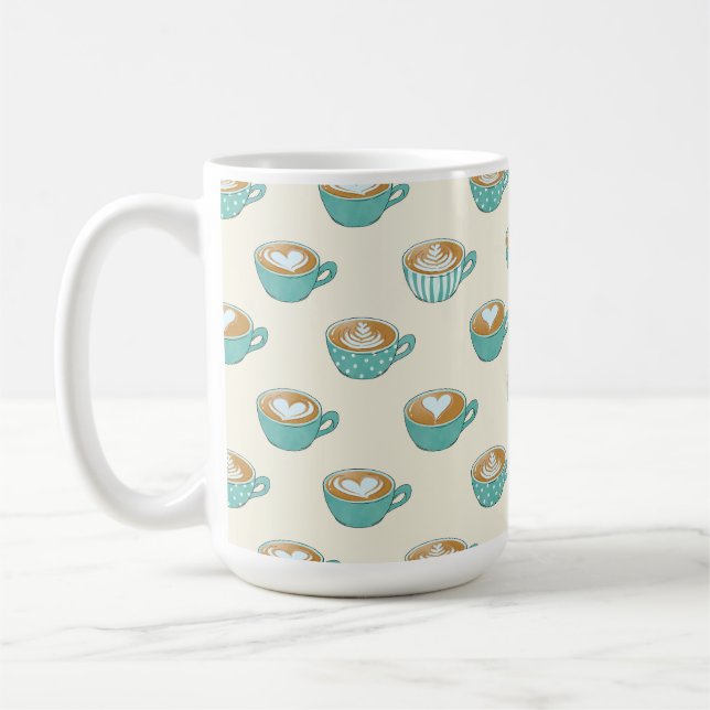 Latte Art in Cute Blue Coffee Mugs (Left)