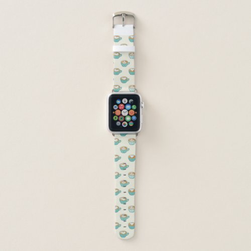 Latte Art in Cute Blue Coffee Mugs Apple Watch Band