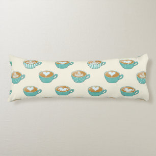 Latte Art in Cute Blue Coffee Mugs Body Pillow